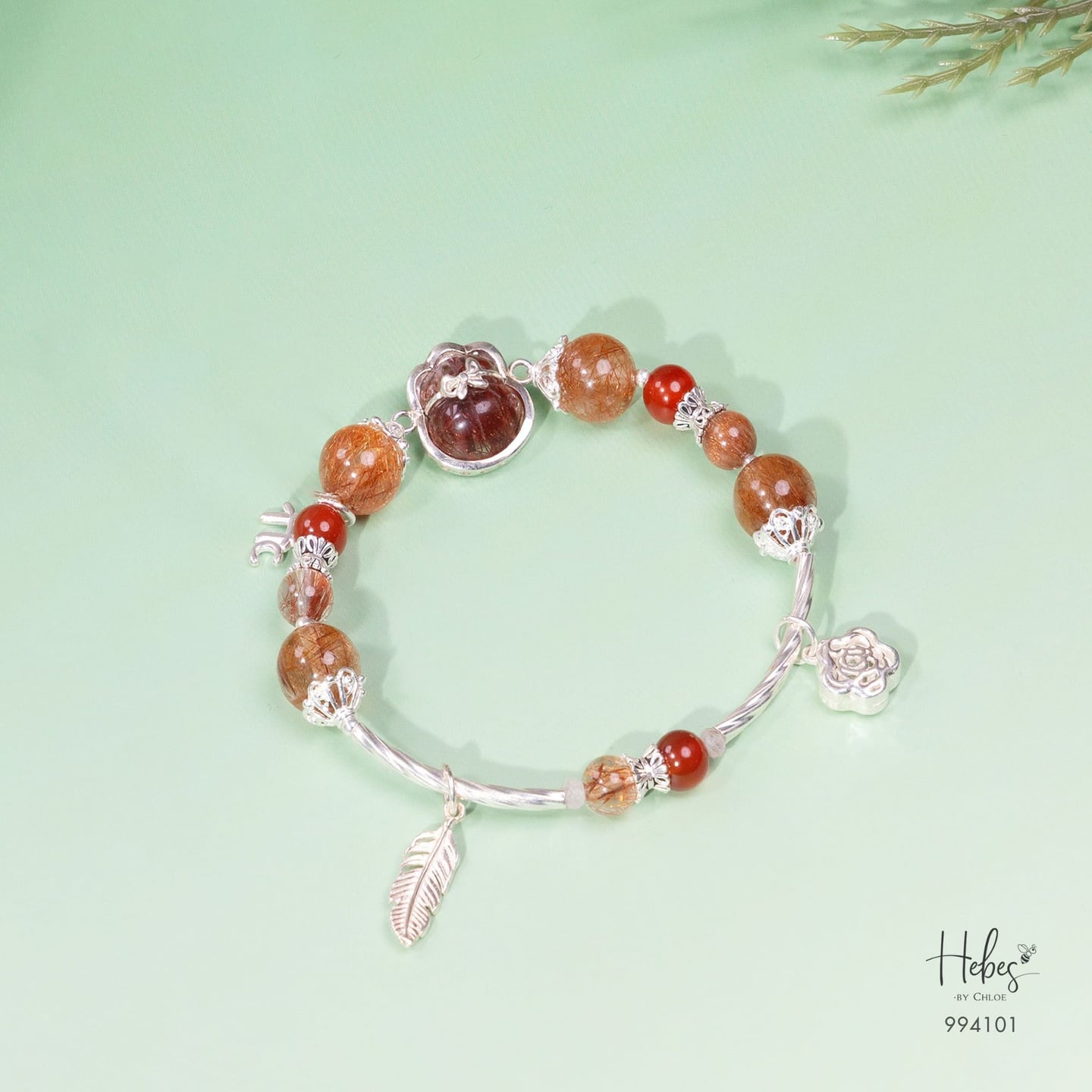 Custom Limited Red Rutilated Money Pouch Bracelet 994101