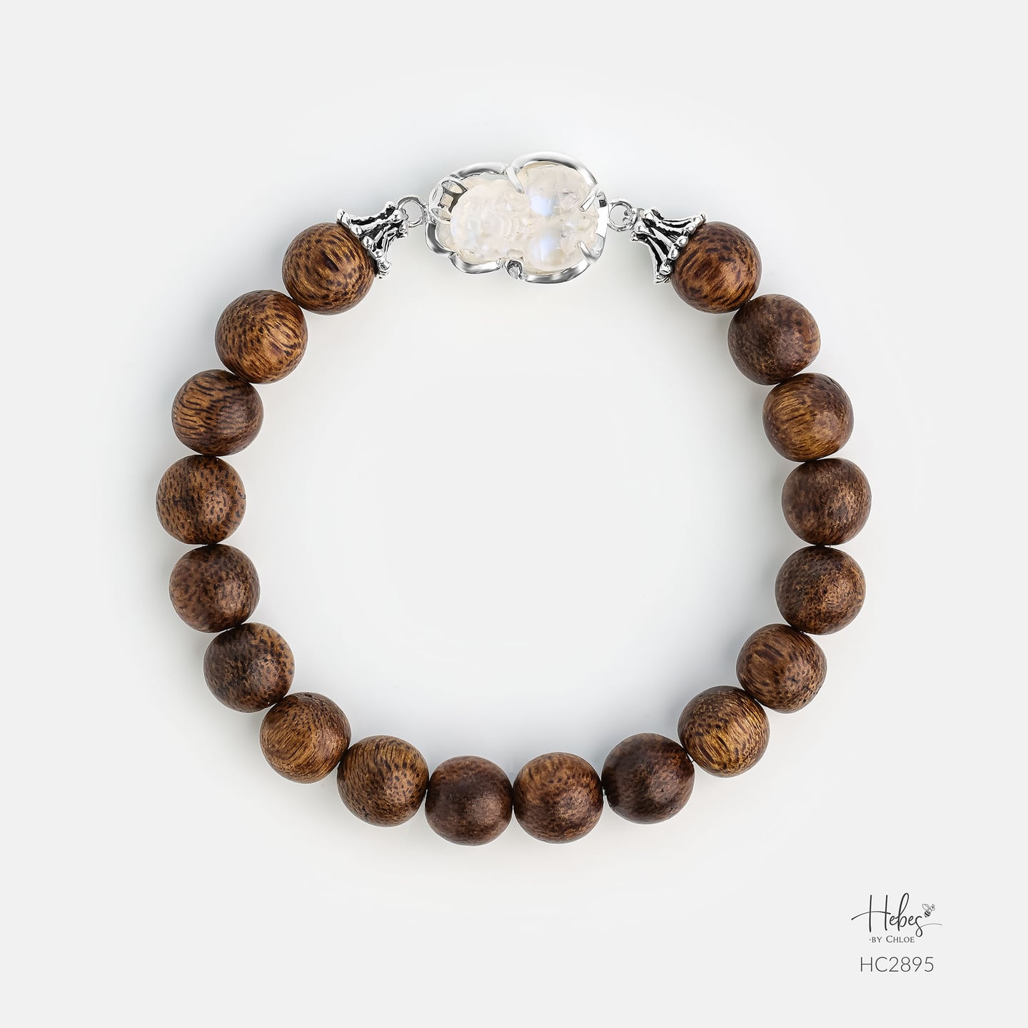 Vietnamese Agarwood Moonstone Pixiu Dragon Charm Bracelet HC2895