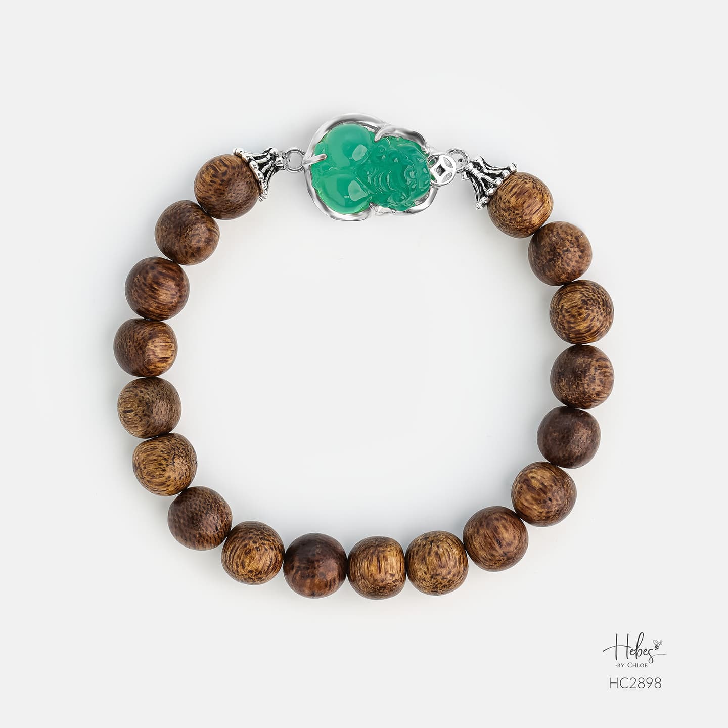 Vietnamese Agarwood Green Agate Fortune Pouch Charm Bracelet HC2898